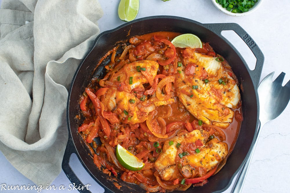 Tilapia Fish Veracruz in a pan.