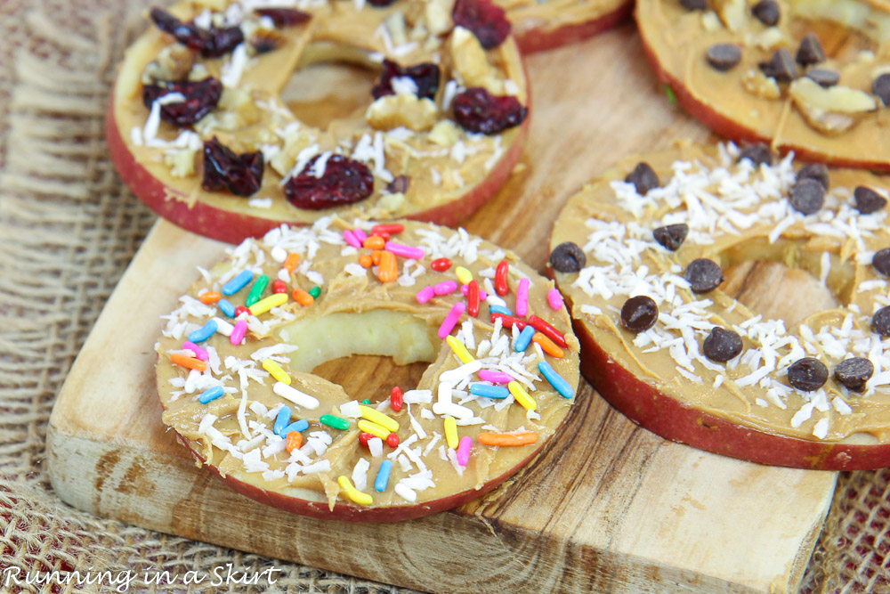 Closeup of Apple Snacks with sprinkles and coconut.