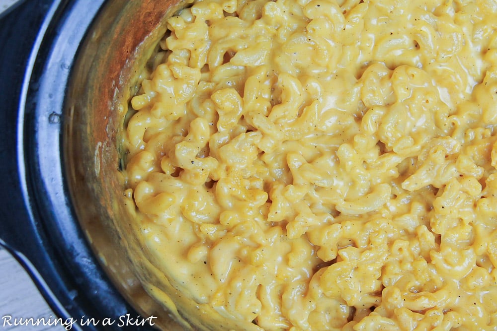 Crock Pot No Boil Mac and Cheese after shot cooking in the slow cooker.