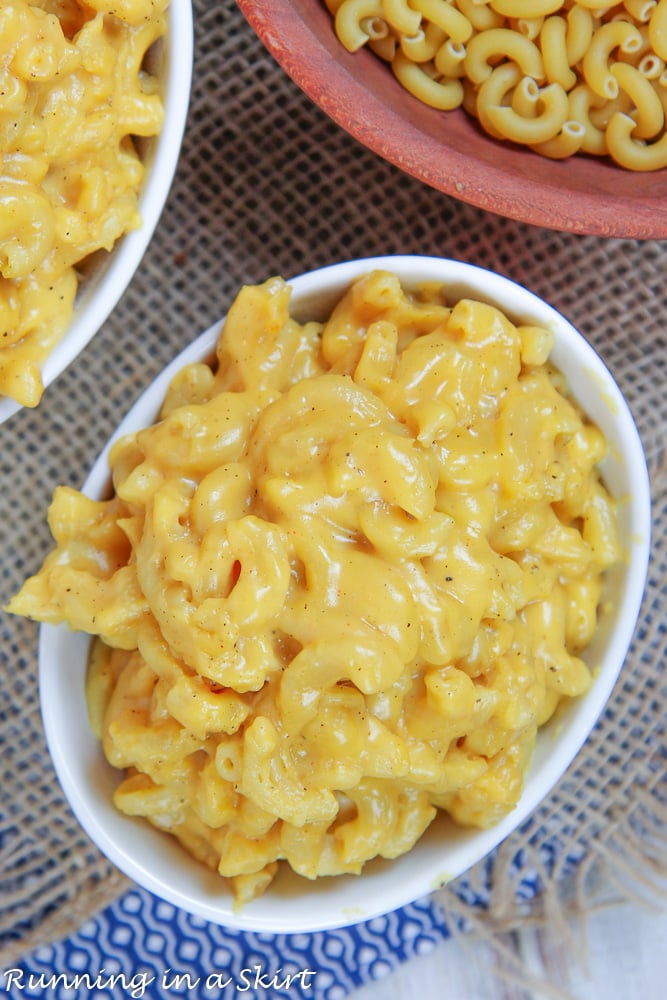 Crock Pot No Boil Mac and Cheese overhead shot.