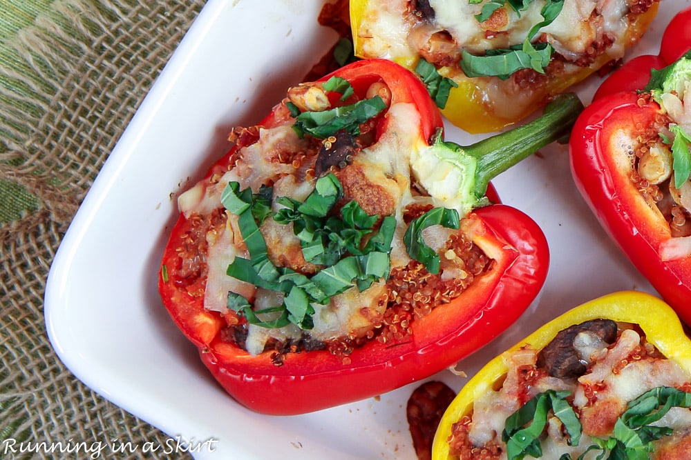 Overhead shot of Vegetarian Italian Stuffed Peppers.