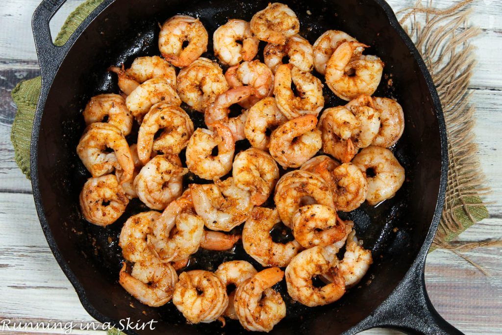 Cajun Shrimp in a skillet process photo.