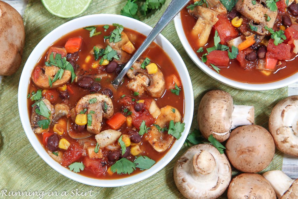 Crock Pot Mushroom Chili Overhead shot.