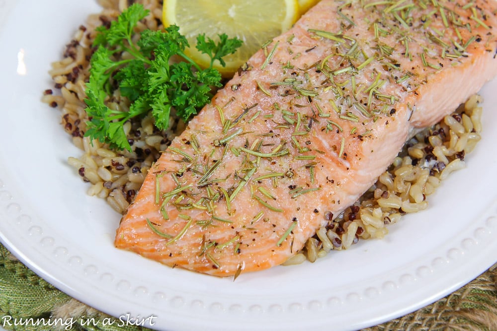Closeup of the baked Salmon with Rosemary.