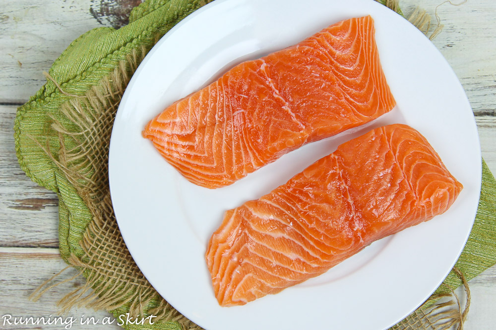 Fresh Salmon Fillets on a plate.