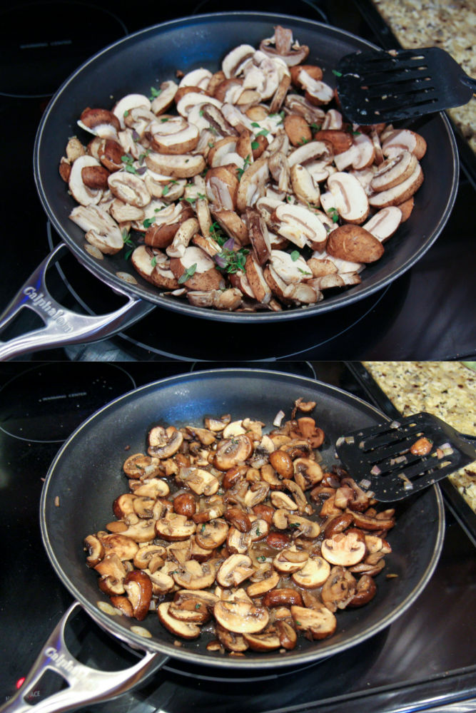 Process photos collage showing how to cook the portobello mushrooms.