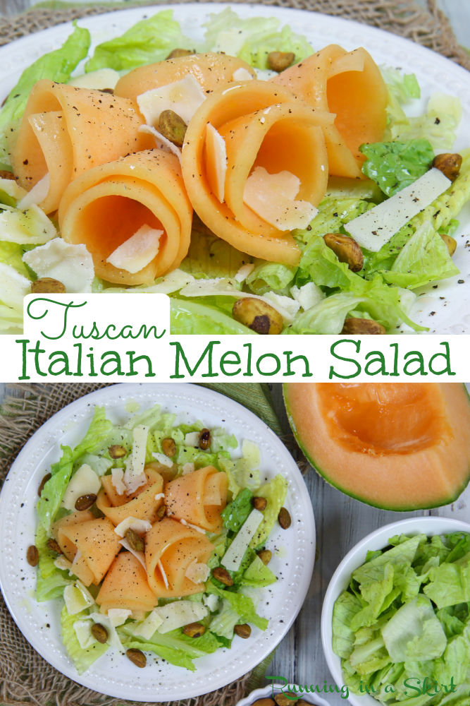 Tuscan Melon Salad Pinterest Pin via @juliewunder