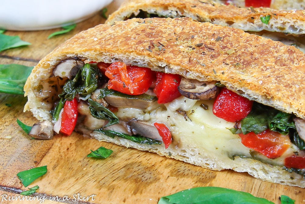 Close up of the insides of the Homemade Italian Stromboli.