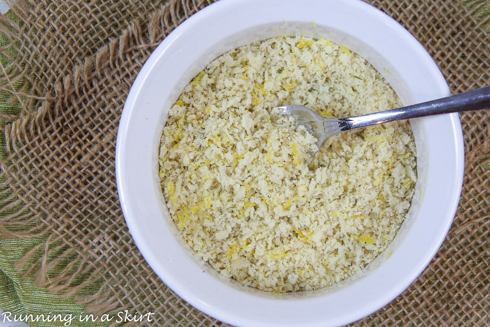 Process photos showing how to mix up the parmesan topping.