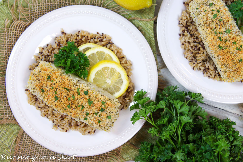 Parmesan Crusted Halibut on a plate.