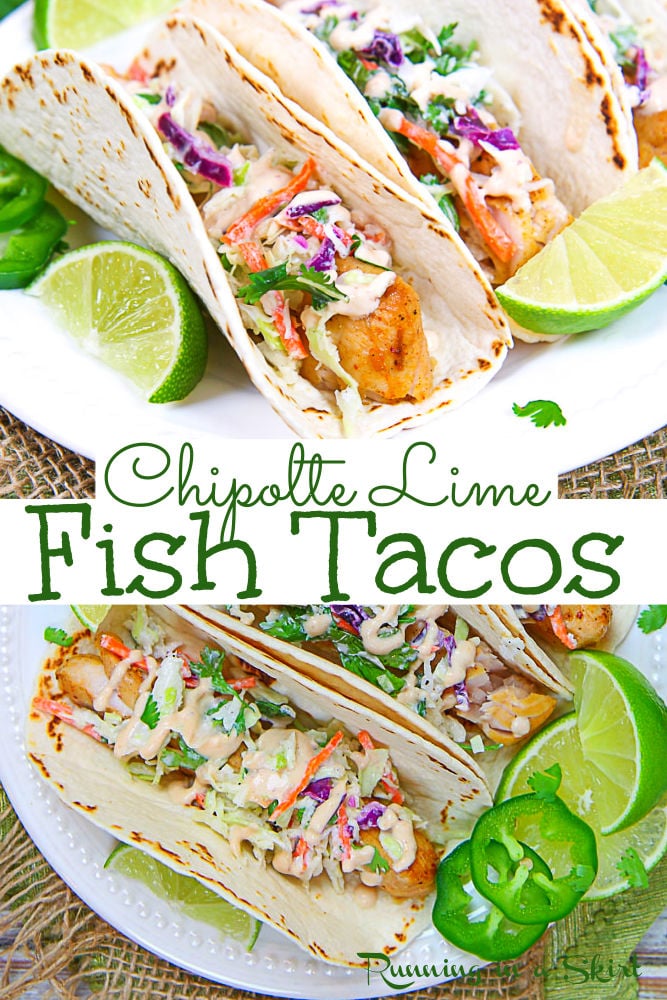 Mahi Mahi Fish Tacos with Chipotle Sauce & Cilantro Lime Slaw via @juliewunder