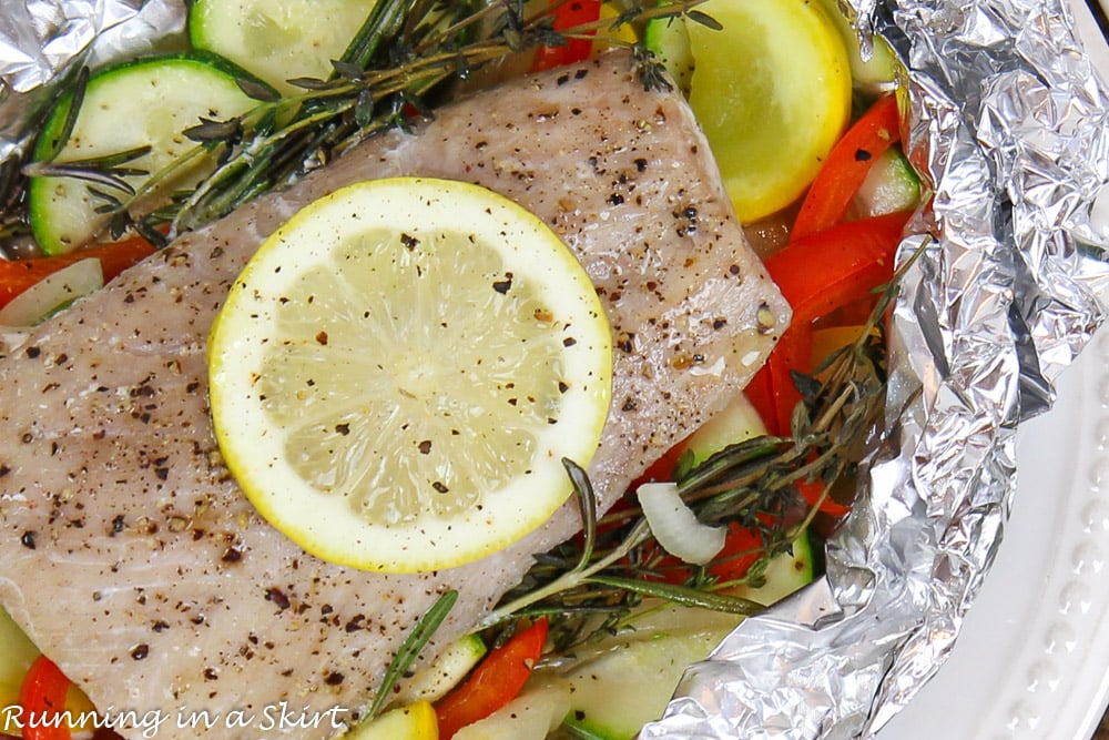 Baked Fish in Foil close up.