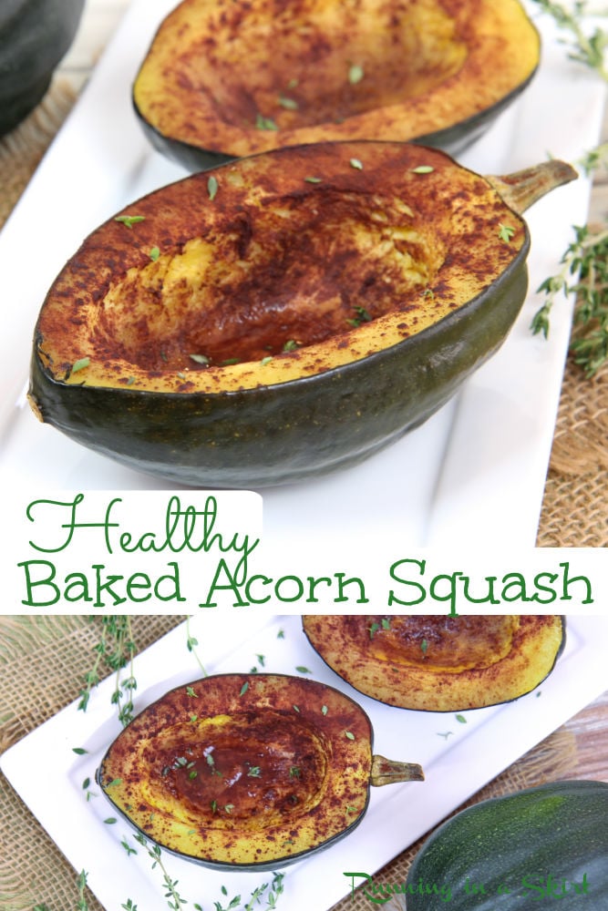 Healthy Acorn Squash recipe - clean eating (not loaded with butter or sugar) and heart healthy Baked Acorn Squash recipe that is perfect for dinner or lunch. Includes easy to follow how to cook instructions. / Running in a Skirt #fall #recipe #sidedishes via @juliewunder