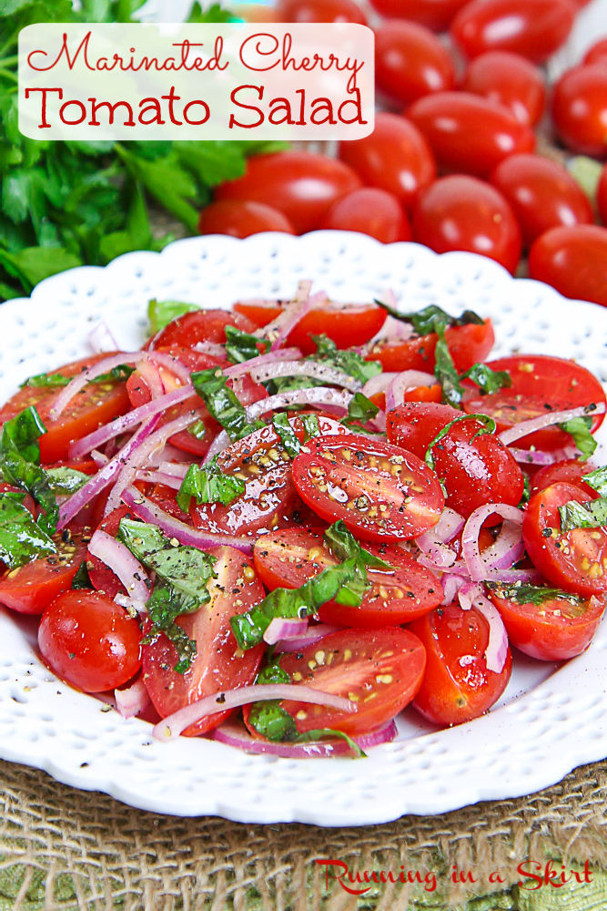 Marinated Cherry Tomatoes or Cherry Tomato Salad pinterest pin.