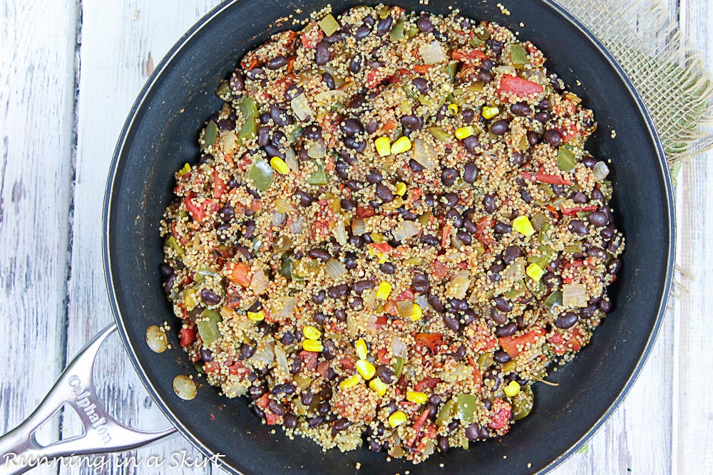 Finished product showing one pan of One Skillet Mexican Quinoa.