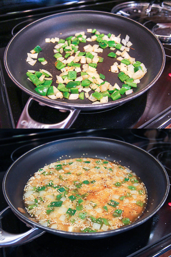 Process photos showing how to cook the mexican quinoa.