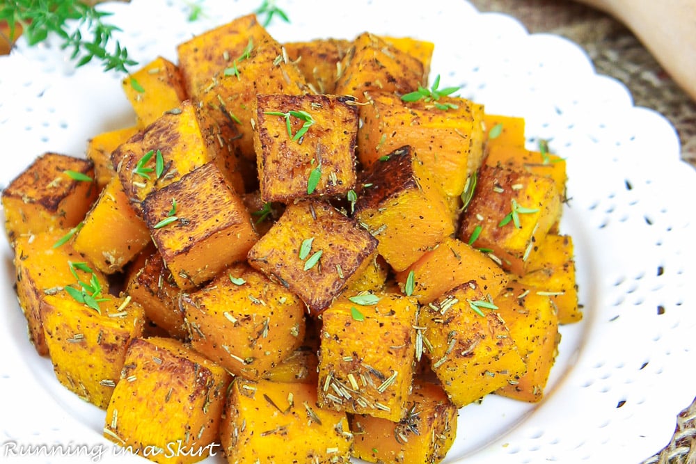 Closeup of Butternut Squash cubes.