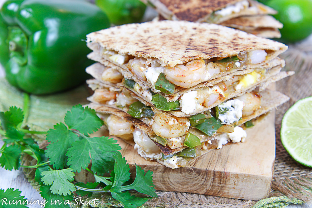 Finished shot of the inside of the shrimp quesadilla recipe.