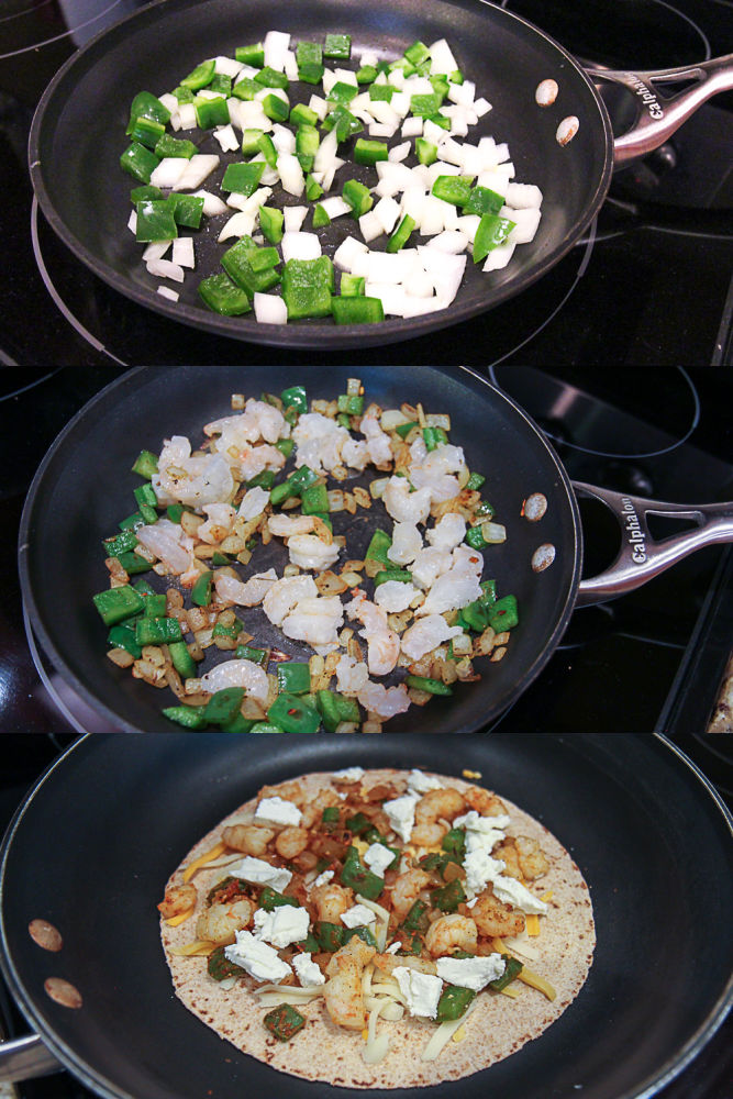 Process photos showing how to make the quesadilla.