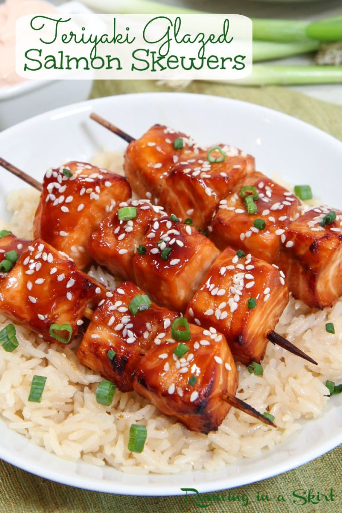 Asian Salmon Skewers with Sriracha Spicy Yogurt Sauce Pinterest Pin