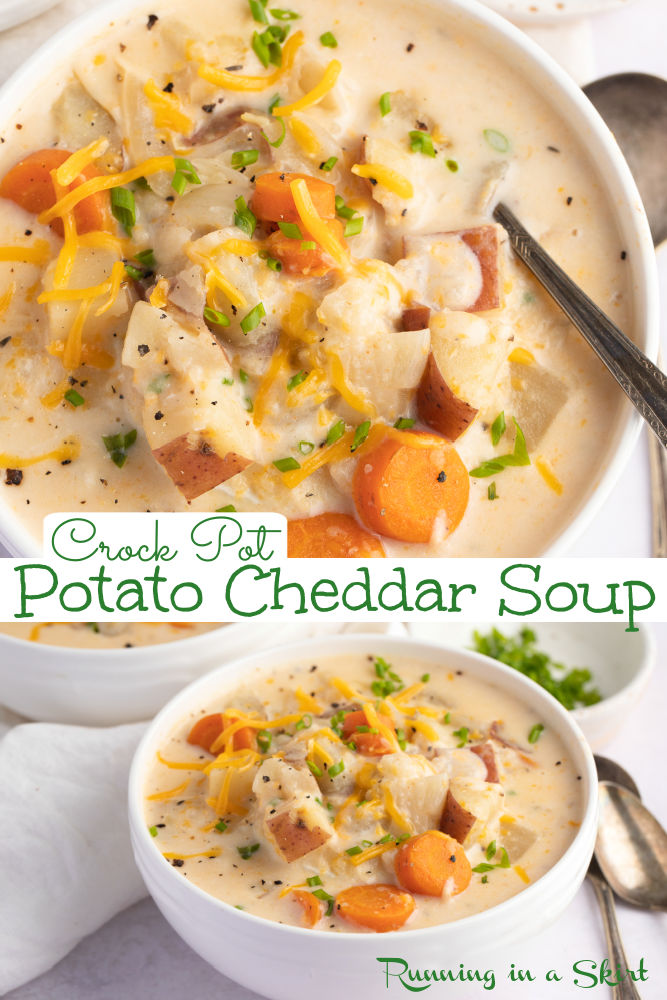 Crock Pot Potato Cheddar Soup via @juliewunder