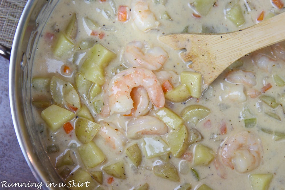 Shrimp Chowder recipe in a stock pot.