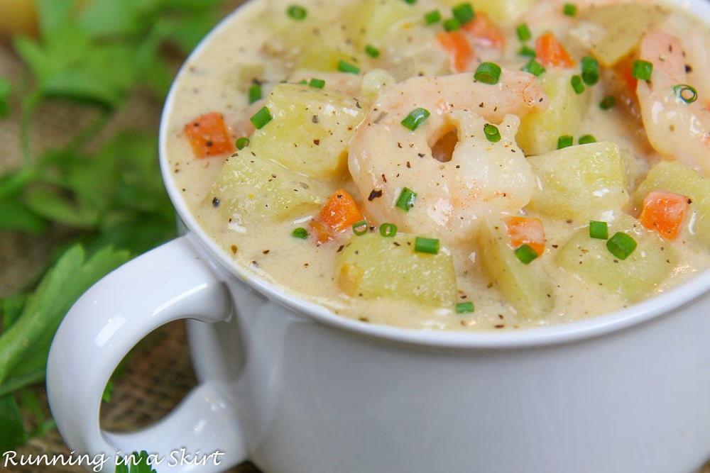 Close up of Shrimp Chowder in a bowl.