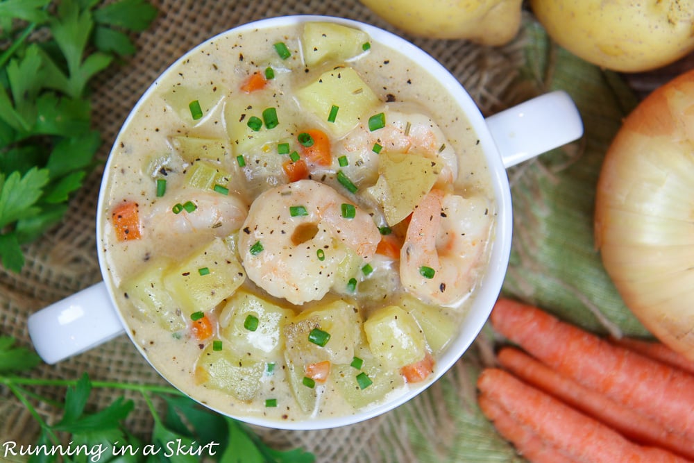 Overhead shot of Shrimp Chowder recipe.