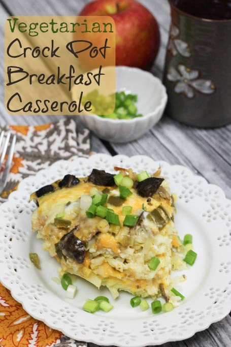 Vegetarian Crock Pot Breakfast Casserole- so yummy! Perfect for breakfast, brunch or a crowd!