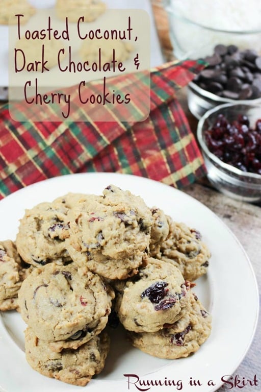 Toasted Coconut Cookies with dark chocolate and cherries/ Running in a Skirt