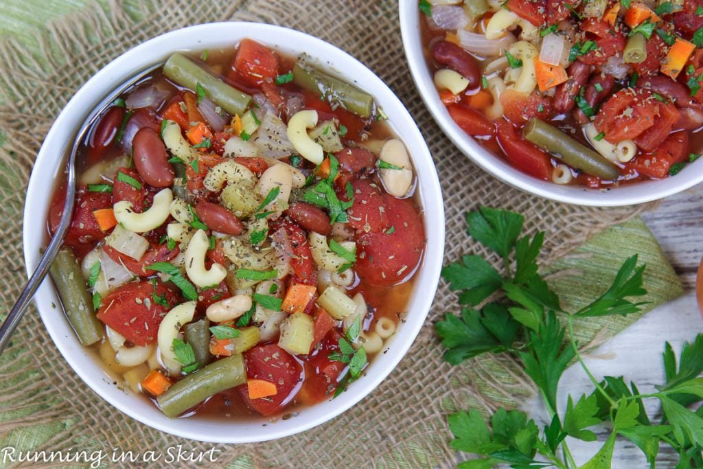 Easy Crockpot Minestrone Soup overhead shot.