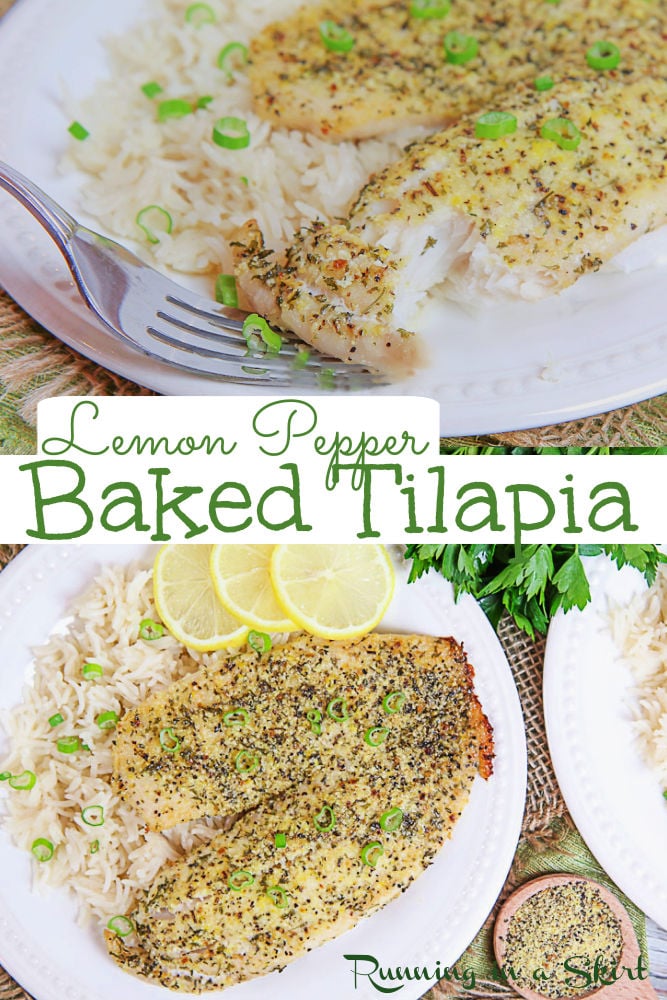 Pinterest collage showing Lemon Pepper Tilapia.