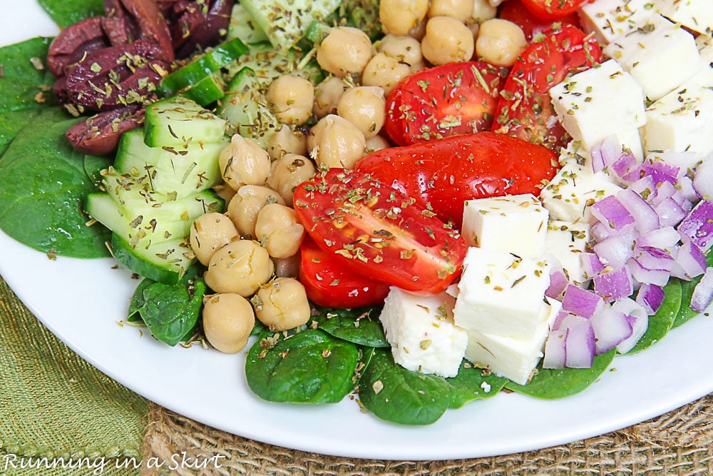 Close up of Mediterranean Chopped Salad on a plate.