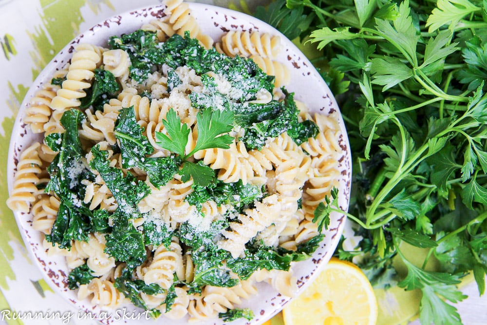 Overhead shot of parsley and lemon.