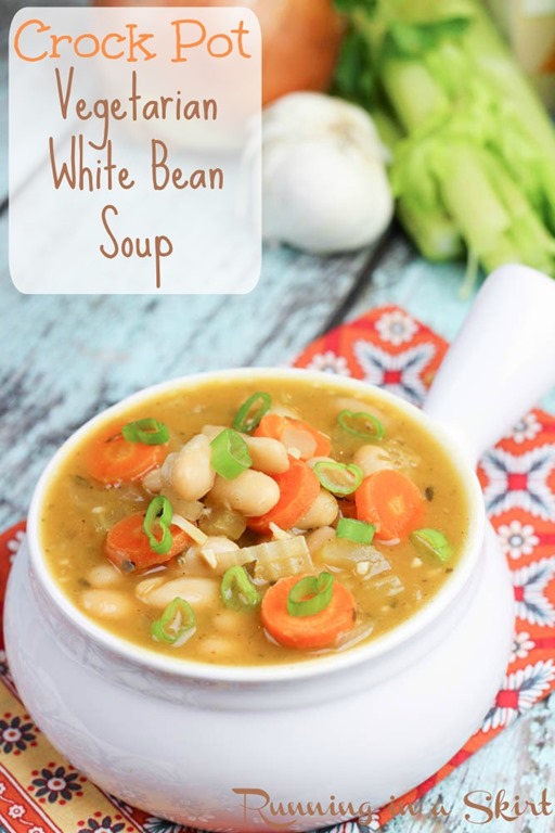 Crock Pot Vegetarian White Bean Soup - delicous vegetarian crock pot recipe! One of my favorites/ Running in a Skirt