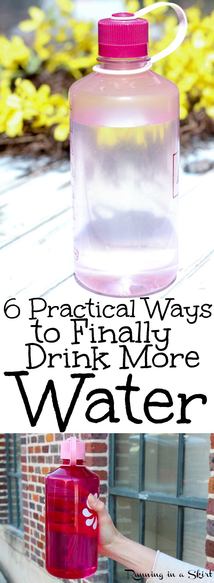 6 Practical Tips on How to Drink More Water. Simple motivation and ideas to get healthy by carrying a bottle with you.  Great natural way to detox your body, have healthy skin, exercise better and even boost your immune system. / Running in a Skirt via @juliewunder