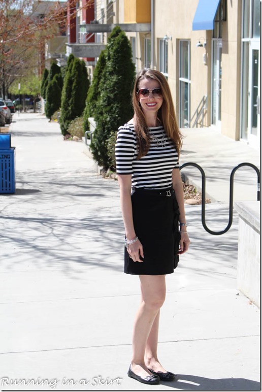 Black and white stripes is a classic fashion statement that stands the test of time! / Running in a Skirt