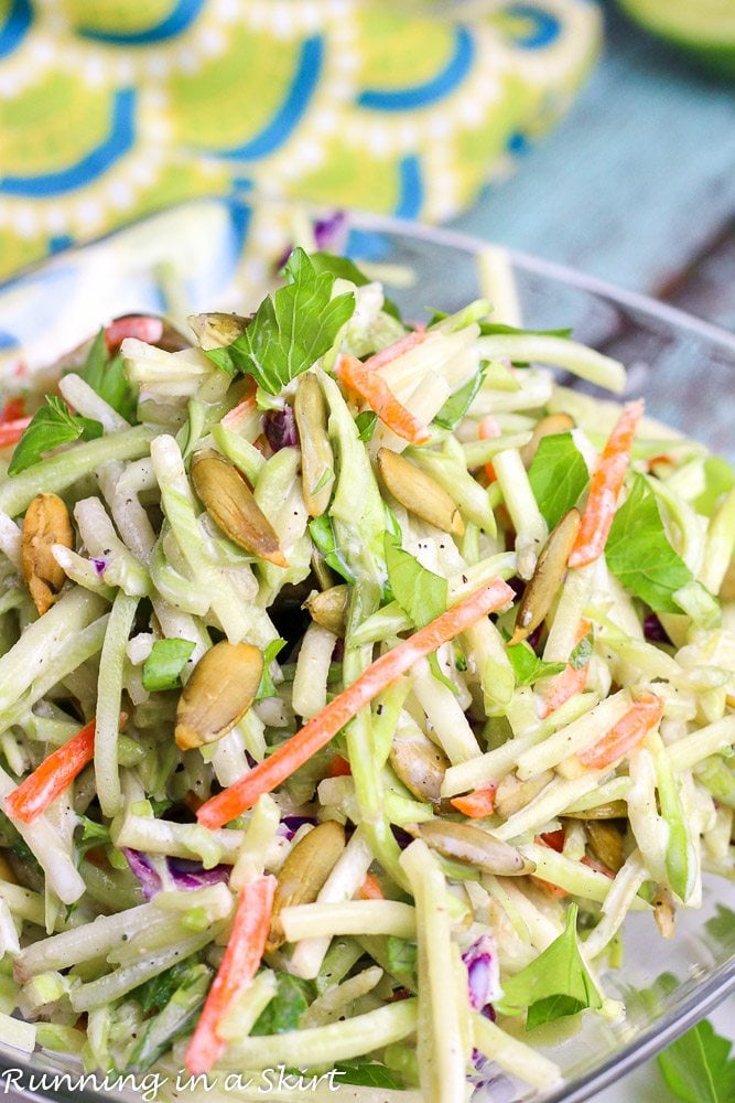 Healthy broccoli slaw in a bowl.