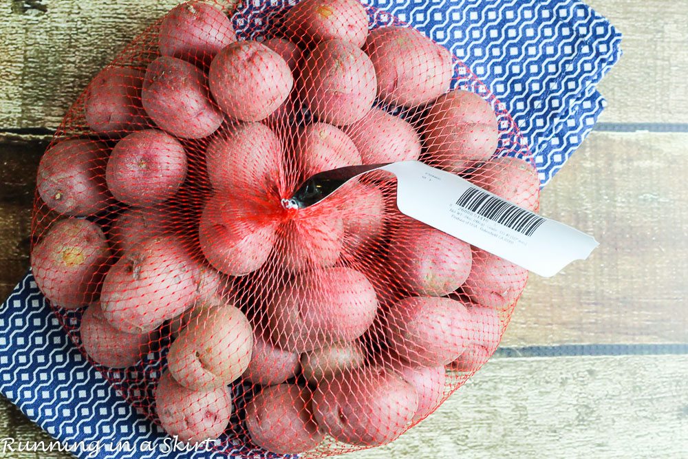 A bag of baby red potatoes.