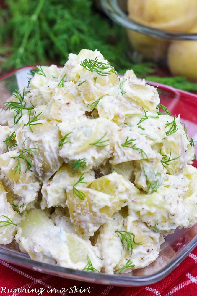 Healthy Potato Salad with Greek Yogurt on a plate.