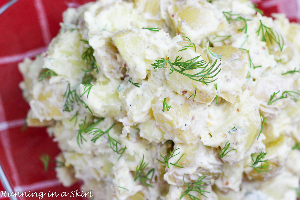 Healthy Potato Salad with Greek Yogurt on a plate.