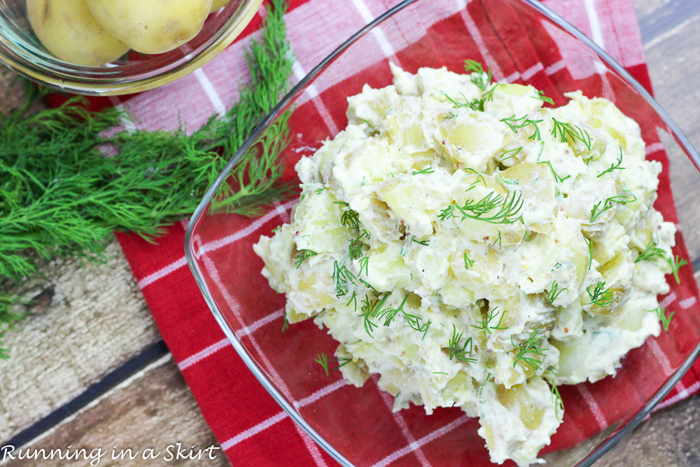 Healthy Potato Salad with Greek Yogurt on a plate.