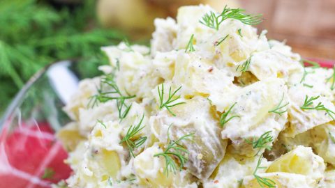 Healthy Potato Salad with Greek Yogurt in a bowl.