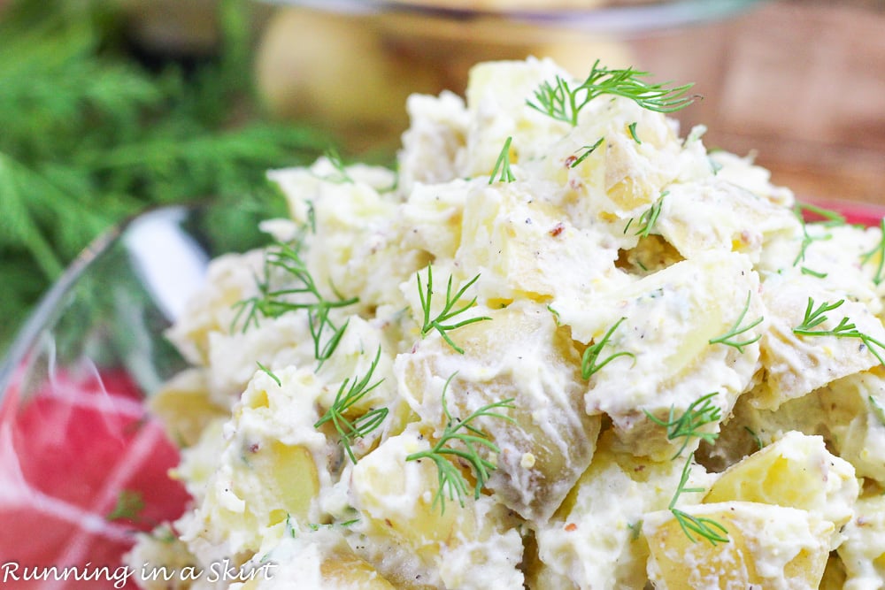 Healthy Potato Salad with Greek Yogurt in a bowl.