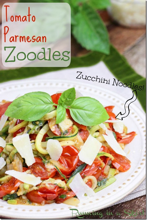 tomato parmesan zoodles / Spiralize zucchini noodles for a quick and easy low fat meal!