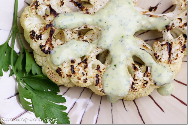 Grilled Cauliflower Steak Recipe with Green Goddess Dipping Sauce! YUM!