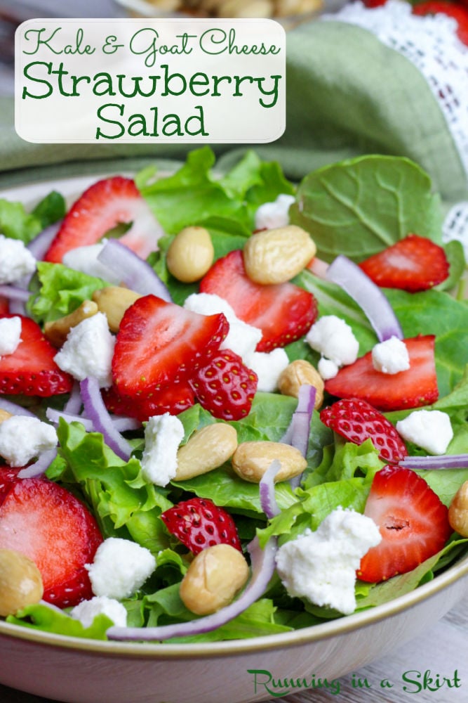 Kale Strawbery Salad with goat cheese Pinterest pin.