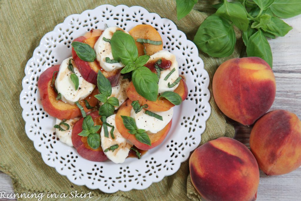 Peach Caprese Salad overhead shot.