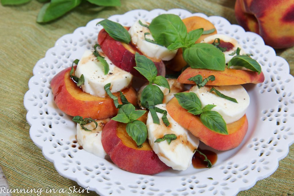 Peach Caprese Salad on a plate.