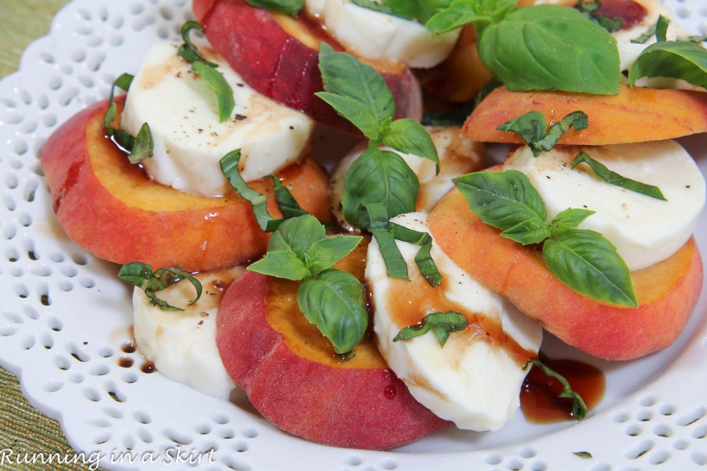 Peach Caprese Salad close up.